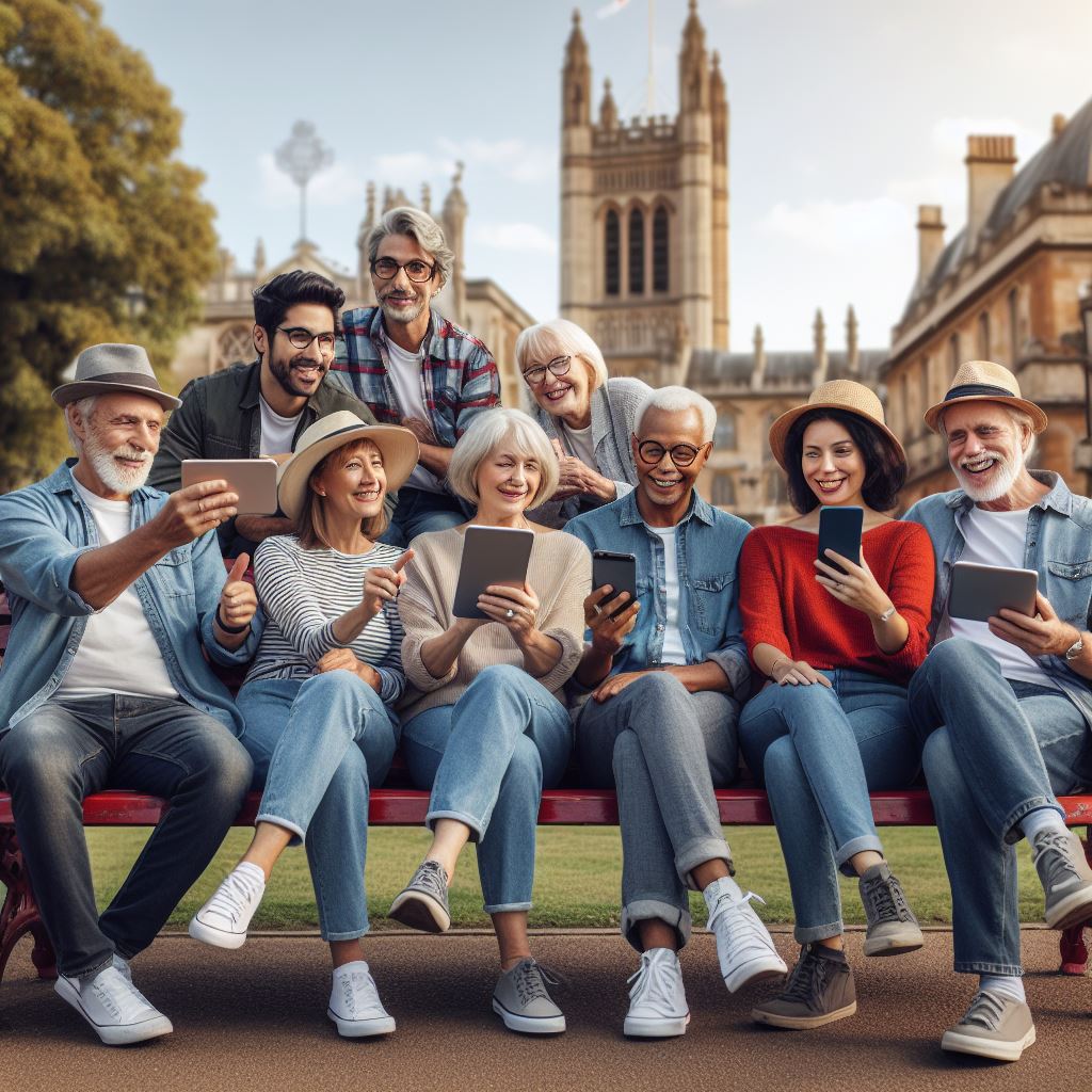 Seniors using technology while traveling